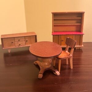 Lundby Dining Set Dollhouse Vintage Teak Table and Chair Buffet Hutch See Pics
